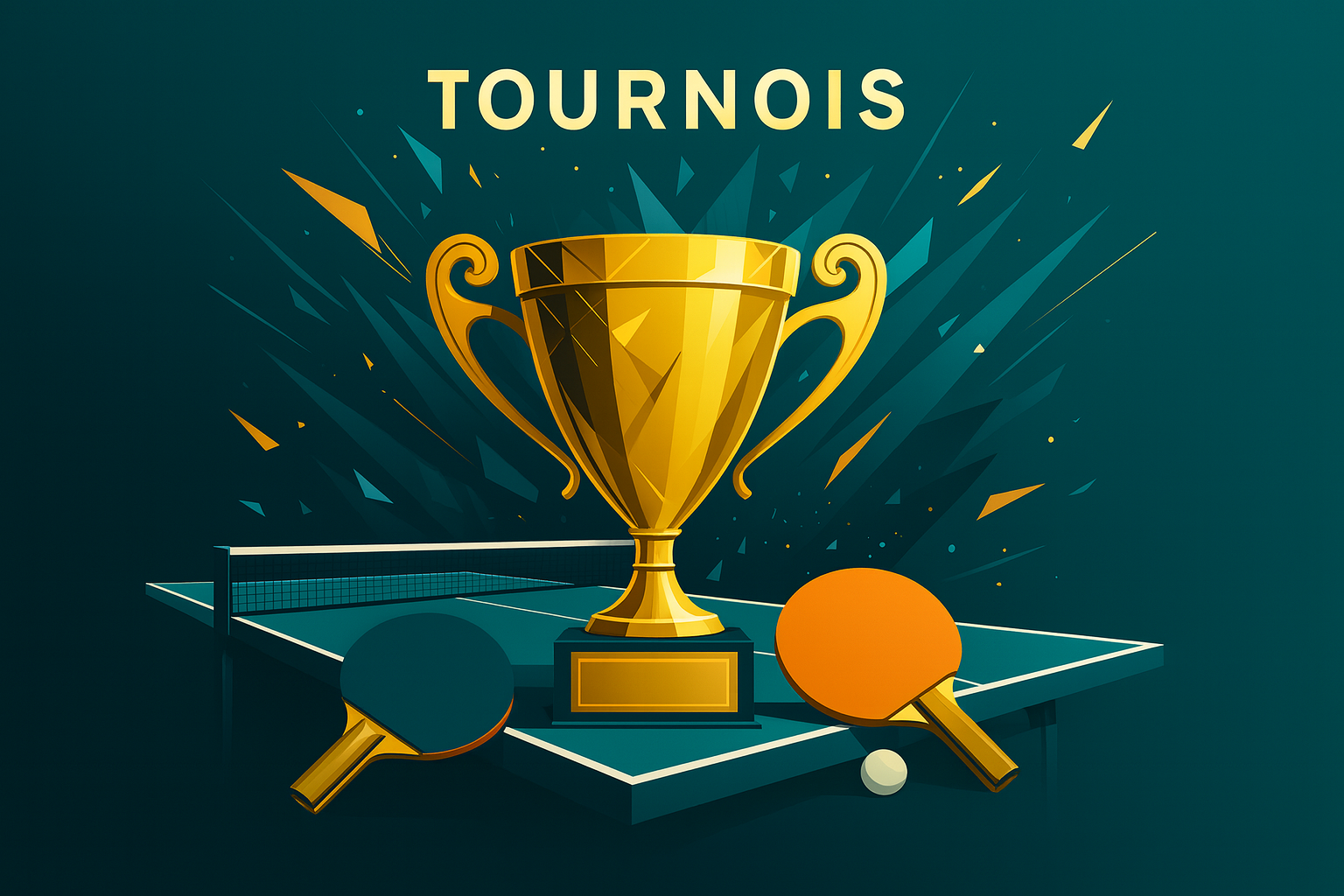 Illustration d'une coupe et de deux raquette de tennis de table